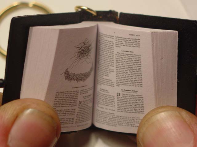god checking for spelling mistakes? just joking it the worlds smallest bible and it is in stock and you will not believe it. Very fun and crazy. illustrated with a clasp of virginity holding it shut for transportation uses